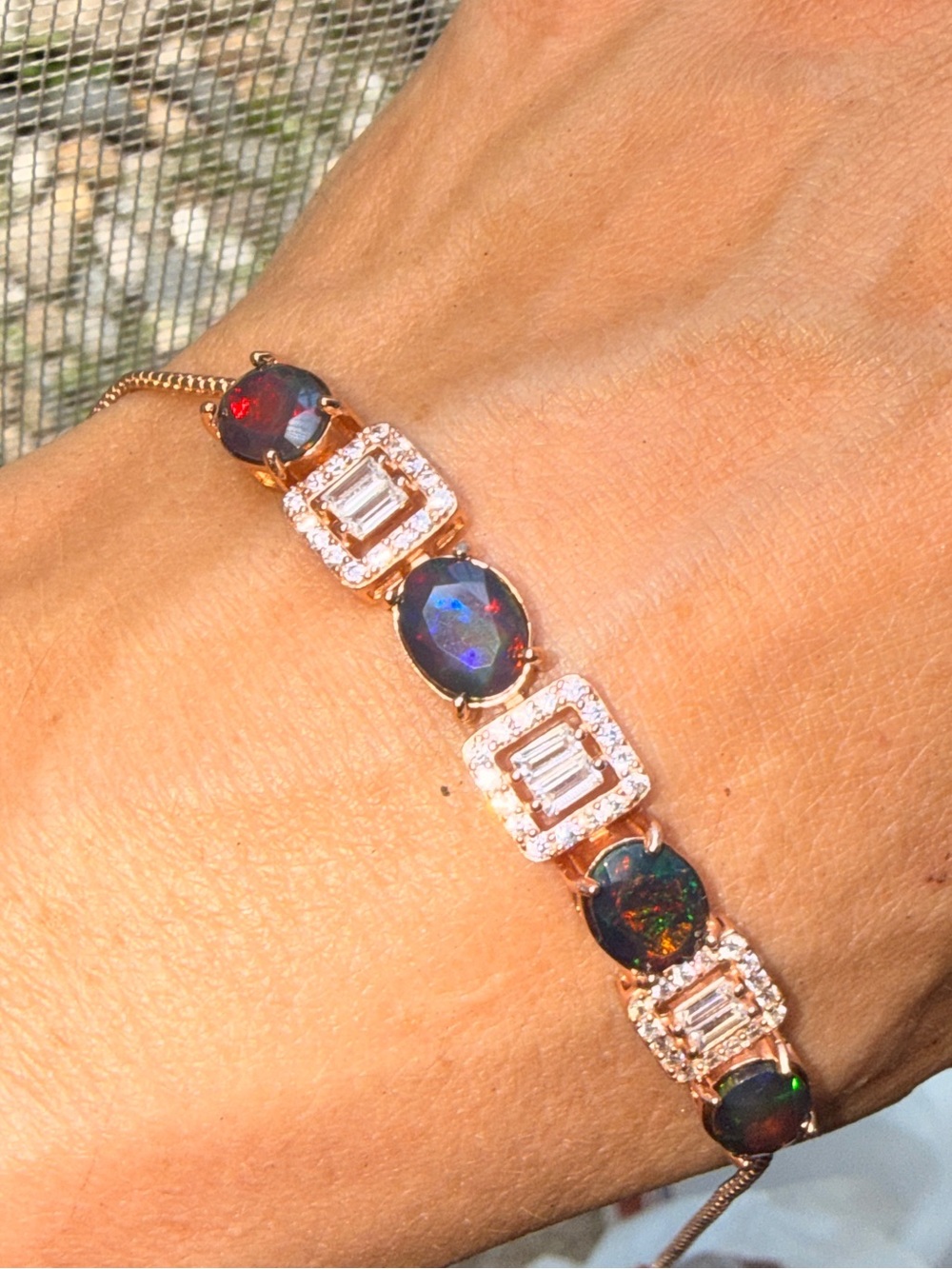 Black Opal and Rose Gold Curb Link Bracelet with Accents - Black Opal